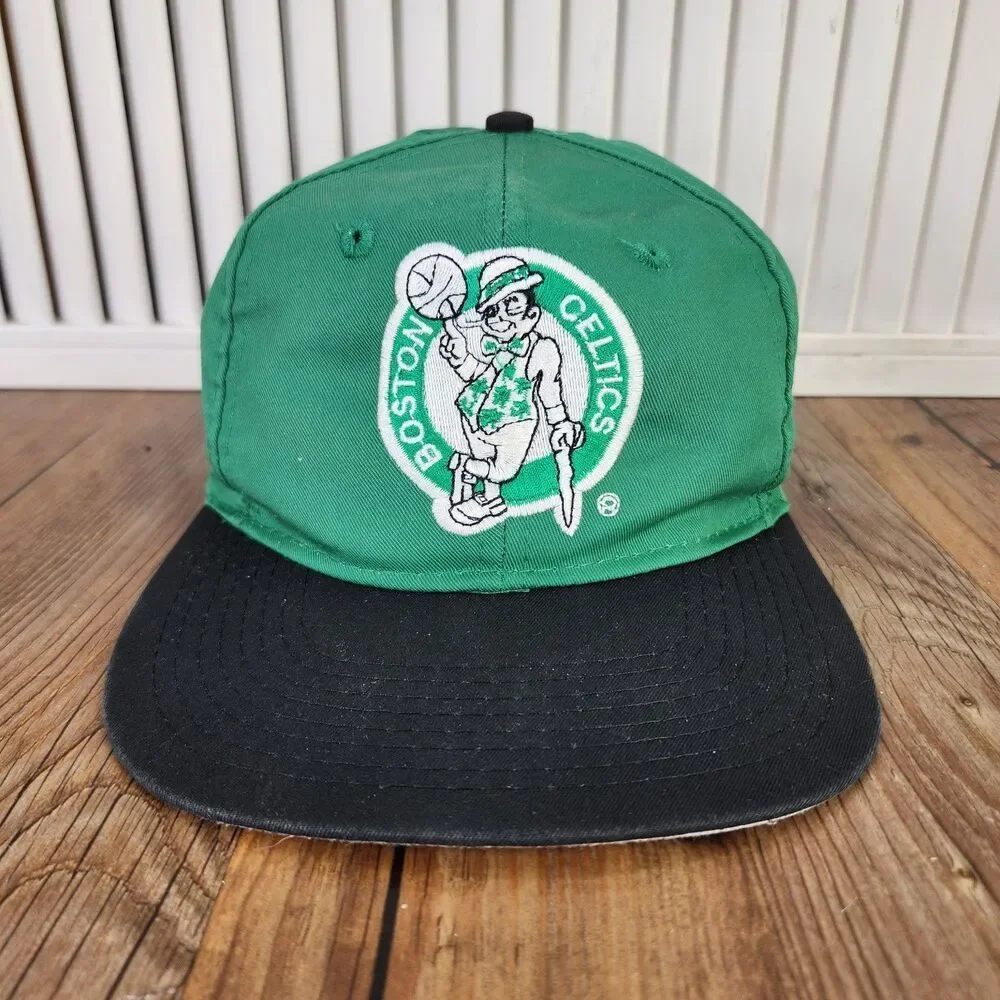 VTG Boston Celtics AJD Snapback Hat Cap Green Black NBA Logo 90s Retro Sports